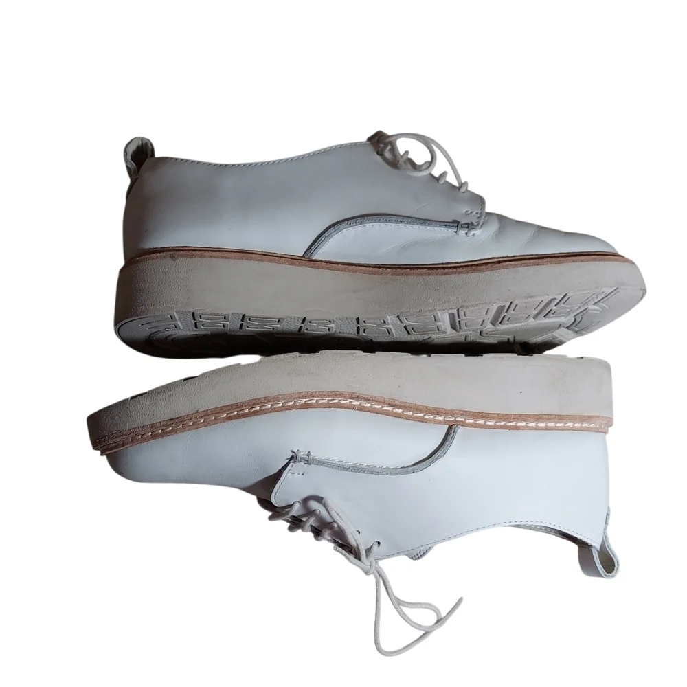 Clarks Off White/White Platform Oxford Lace Up Derby Shoes Leather Womens